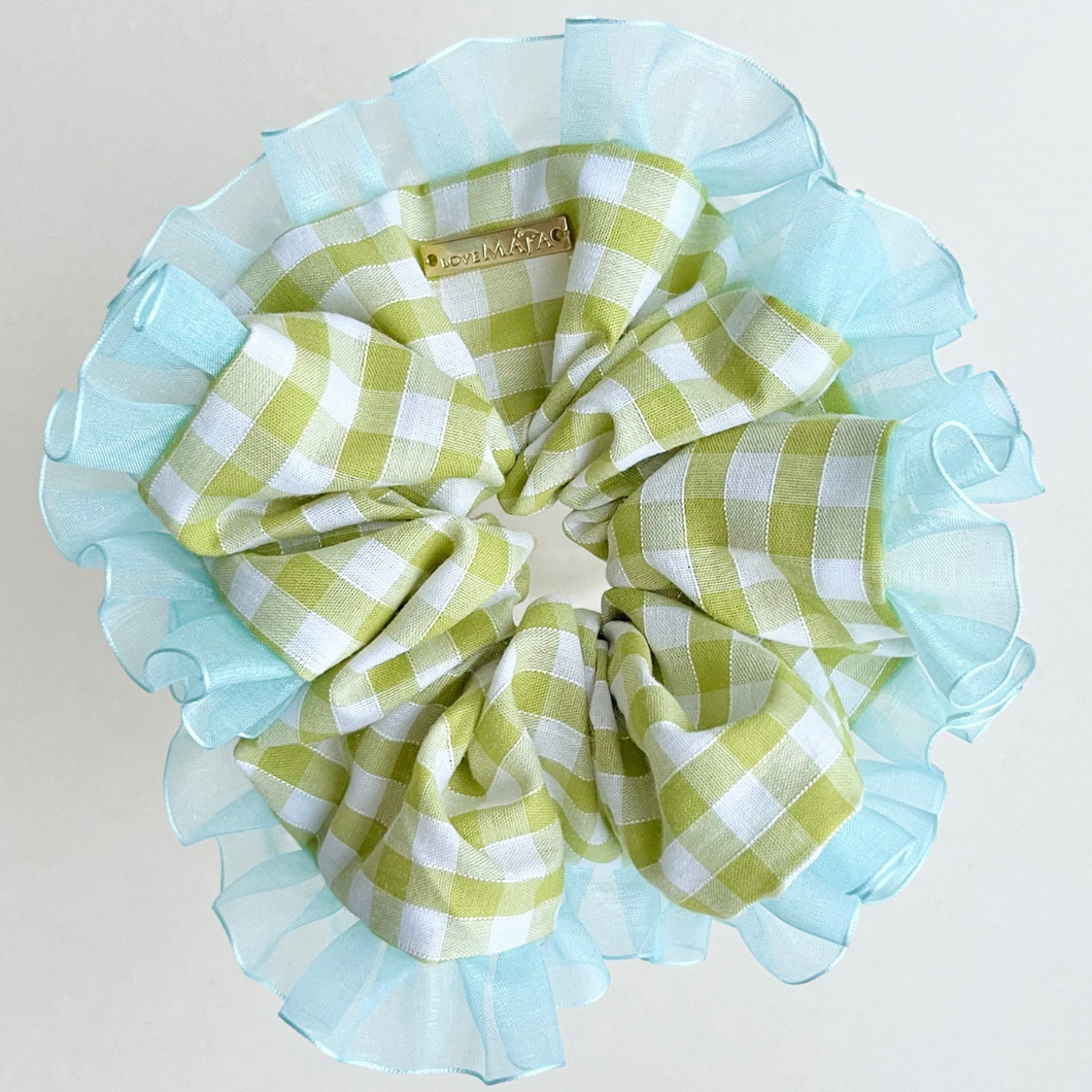 Oversized Green Gingham Scrunchie