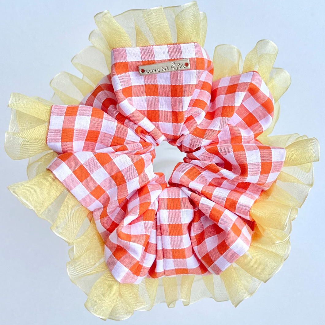 Oversized Orange Gingham Scrunchie