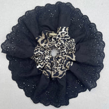Load image into Gallery viewer, Oversized Leopard Print Scrunchie (Black Broderie Angalise)