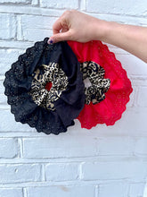 Load image into Gallery viewer, Oversized Leopard Print Scrunchie (Red Broderie Angalise)