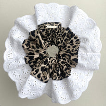 Load image into Gallery viewer, Oversized Leopard Print Scrunchie (White Broderie Angalise)