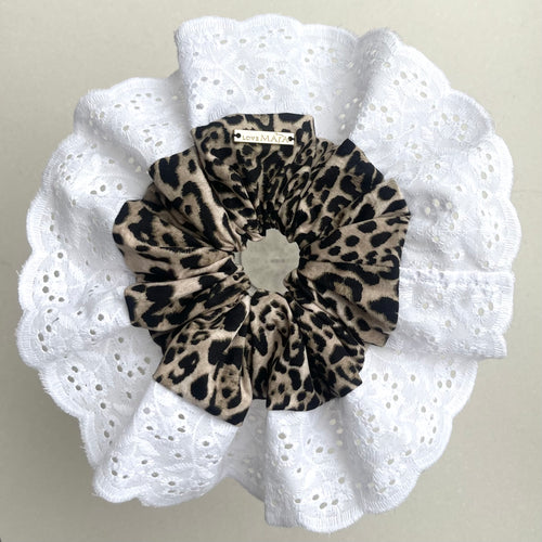 Oversized Leopard Print Scrunchie (Broderie Angalise)